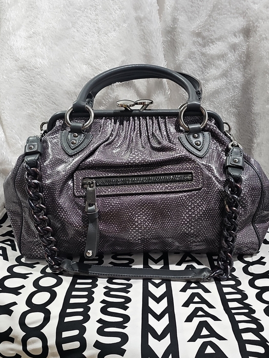 Marc Jacobs Handbags - Marc Jacobs Metallic Pewter Textured Satchel with Chain Strap